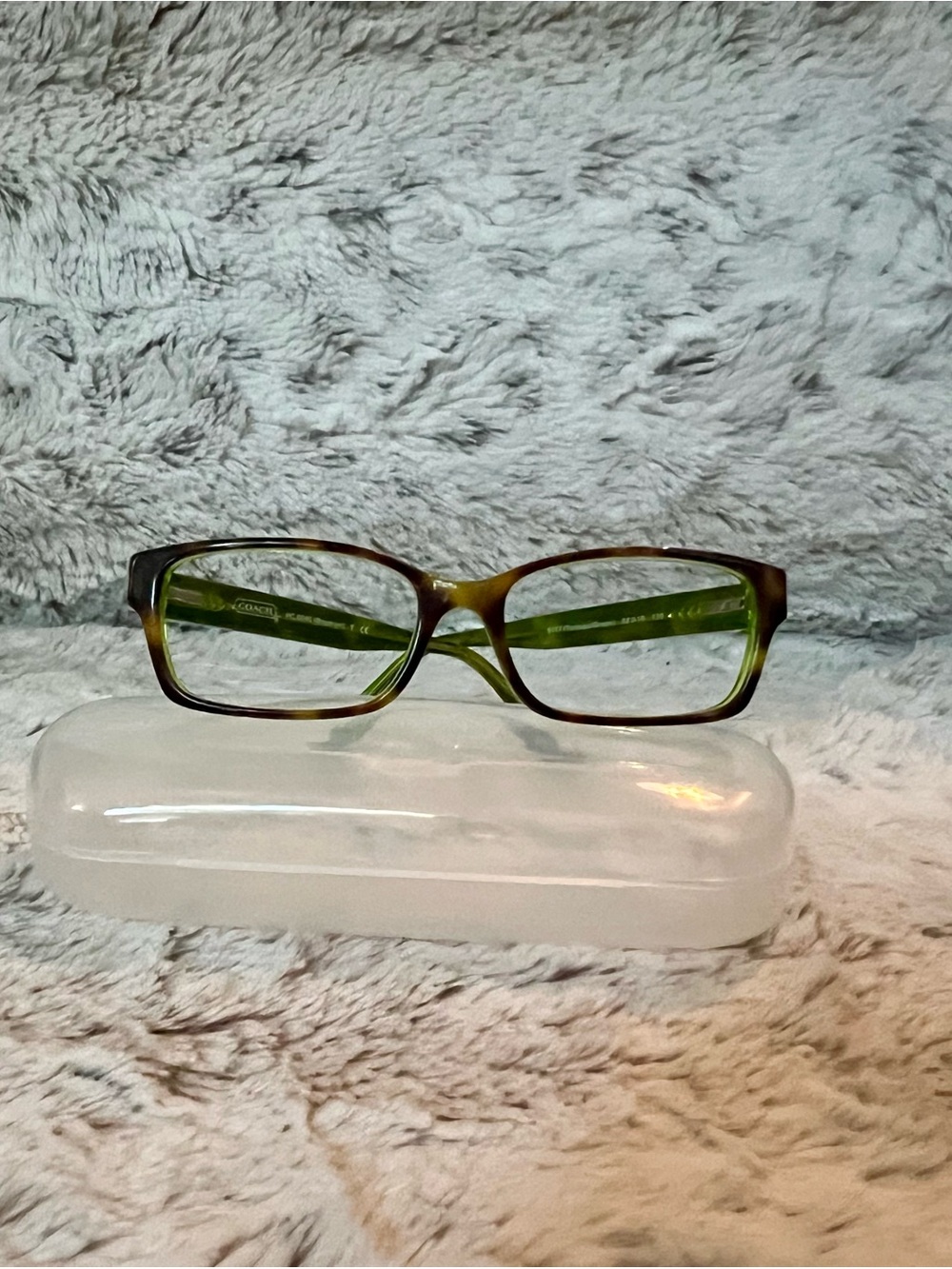 Women's Coach tortoise green Brooklyn Rectangular Gradient Glasses